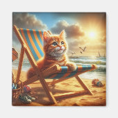 Puss Kat op een strand, lieve kat Magneet (Voorkant)