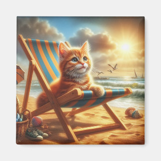 Puss Kat op een strand, lieve kat Magneet