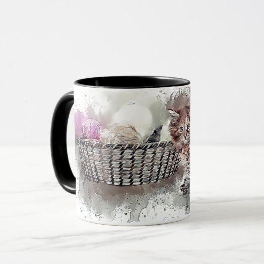 Puss Kitten Kat Spelen Bal Skein Hank Basket Mok (Voorkant links)