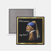 Puss Met Een Parel Oorbel Vermeer Spoof Koelkast Magneet (Voorkant / Achterkant)