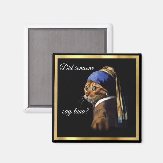 Puss Met Een Parel Oorbel Vermeer Spoof Koelkast Magneet (Voorkant / Achterkant)