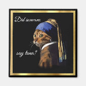 Puss Met Een Parel Oorbel Vermeer Spoof Koelkast Magneet (Voorkant)