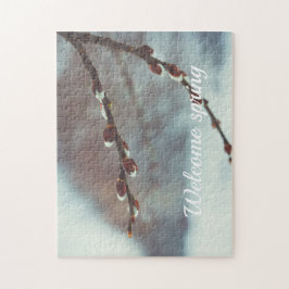 Pussy willow-bijkantoren met catkins in de late wi legpuzzel