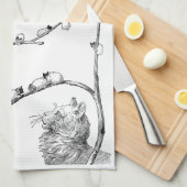 Pussy Willow Kittens en moederkat Theedoek (Quarter Fold)