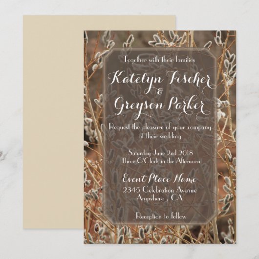 Pussy Willow Wedding Invitation Kaart (Voorkant / Achterkant)