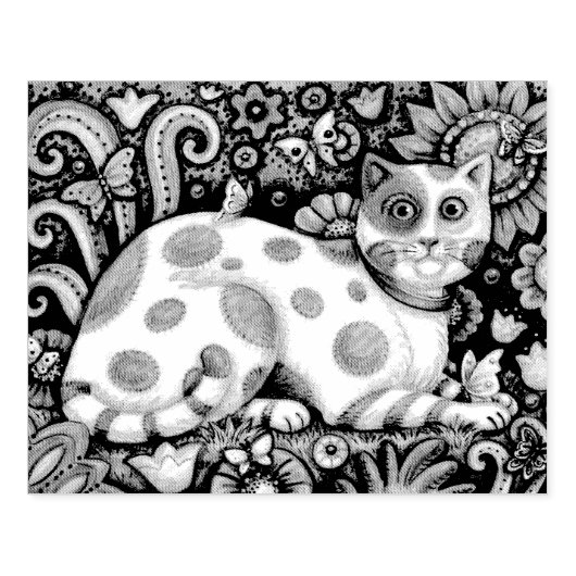 PUSSYCAT O PUSSYCAT, FOLK ART CAT RUBBER STAMP Lge Rubberstempel (Afrduk)