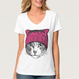 Pussyhat Pussycat Protest Womens V-Neck Shirt