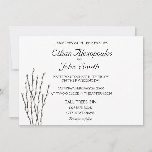 Pussywillow Branches Wedding Invitation Kaart (Voorkant)