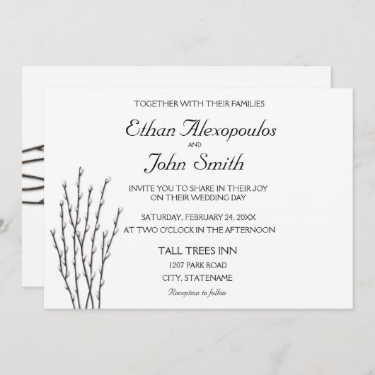Pussywillow Branches Wedding Invitation Kaart (Voorkant / Achterkant)