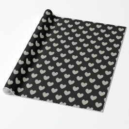 Pussywillow Gray polka harten zwart Cadeaupapier