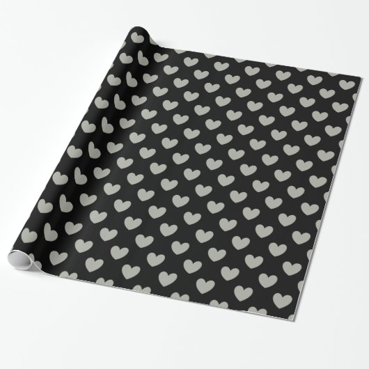 Pussywillow Gray polka harten zwart Cadeaupapier (Uitgerold)