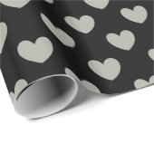 Pussywillow Gray polka harten zwart Cadeaupapier (Rol Hoek)