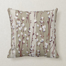Pussywillow Sprigs Patroon | Cream + Tan Kussen