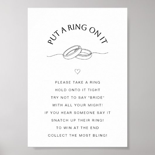 Put a Ring On It Game | Minimal Bridal Shower Sign Poster (Voorkant)