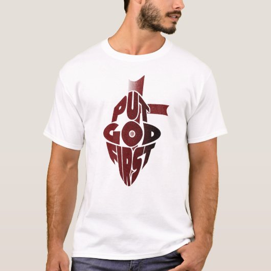 Put God First Retro Christian T-Shirt | Faith Typo (Voorkant)