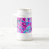 Putblauwe roze blokpatronen bierpul (Voorkant links)