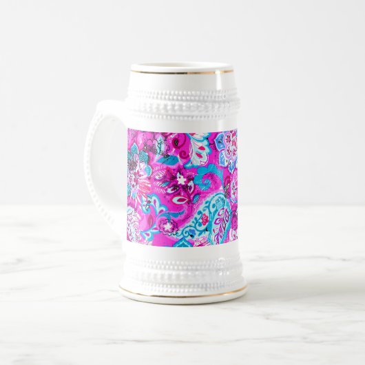 Putblauwe roze blokpatronen bierpul (Voorkant links)