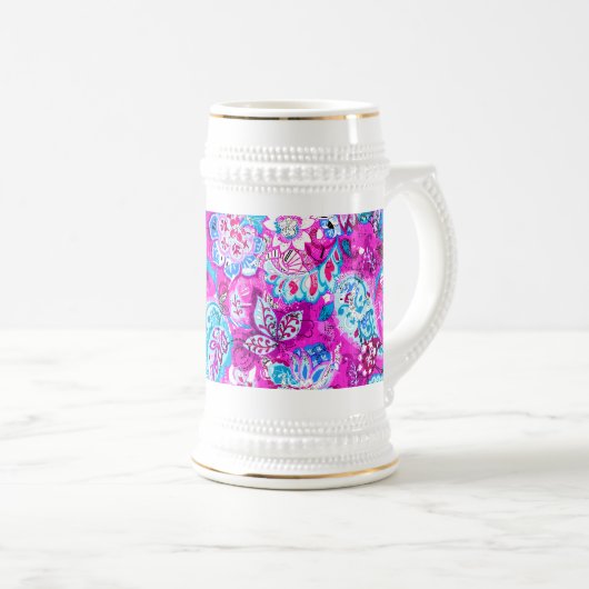 Putblauwe roze blokpatronen bierpul (Voorkant rechts)