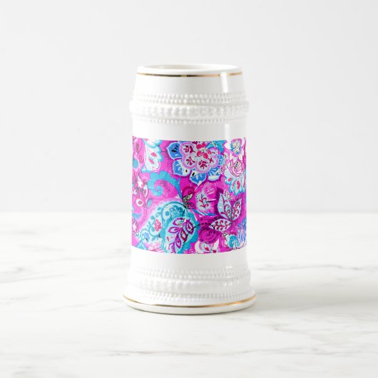 Putblauwe roze blokpatronen bierpul (Center)