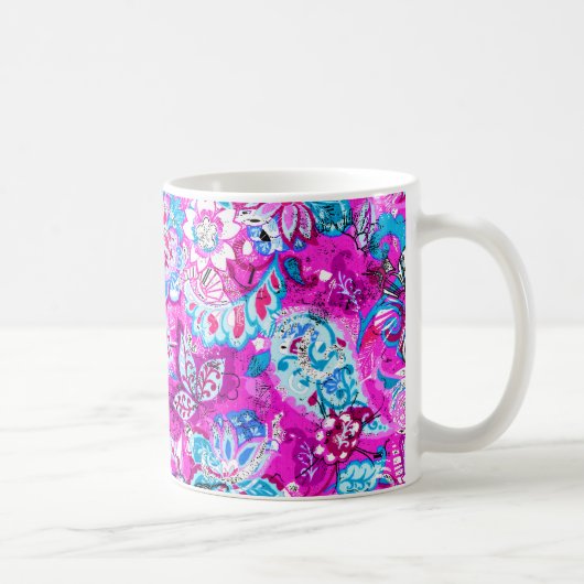 Putblauwe roze blokpatronen koffiemok (Rechts)