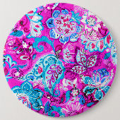 Putblauwe roze blokpatronen ronde button 6,0 cm (Voorkant)