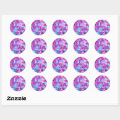 Putblauwe roze blokpatronen ronde sticker (Vel)