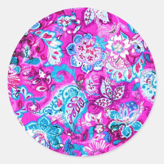 Putblauwe roze blokpatronen ronde sticker (Voorkant)