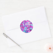 Putblauwe roze blokpatronen ronde sticker (Envelop)