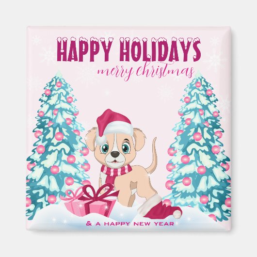 Pute Cartoon Roze kerstFeestdagen Magneet (Voorkant)