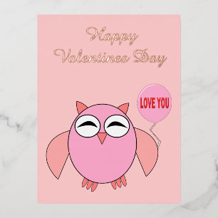 Pute roze Love You Owl Custom Valentijnsdag Folie Feestdagen Briefkaart