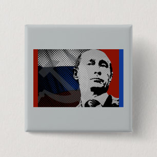 Putin met Russische Vlag Vierkante Button 5,1 Cm