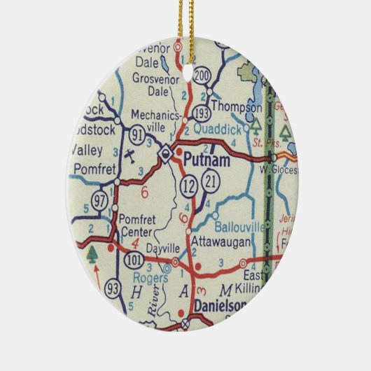 Putnam CT  kaart Keramisch Ornament (Rechts)