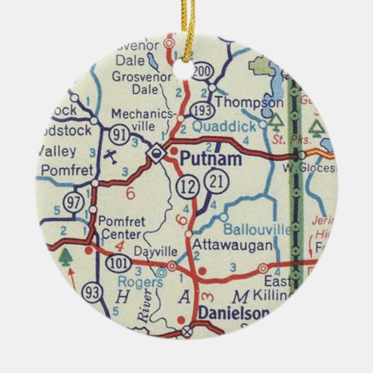 Putnam CT  kaart Keramisch Ornament (Voorkant)