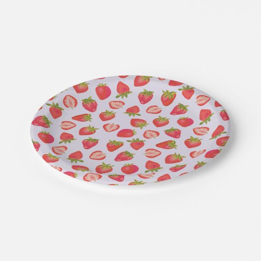 Putroze aardbeienpatroon papieren bordje (Gekanteld)