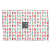 Putroze en rode aardbei met monogram kussensloop (Voorkant)