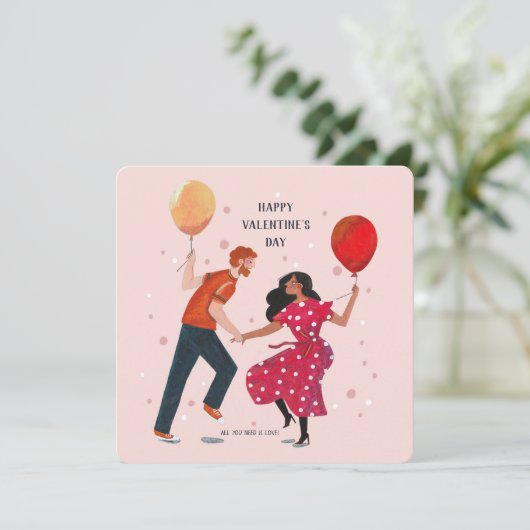 Putroze en rode dansende mensen valentijn kaart (Staand voorkant)