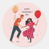 Putroze en rode dansende mensen valentijn kaart ronde sticker (Voorkant)