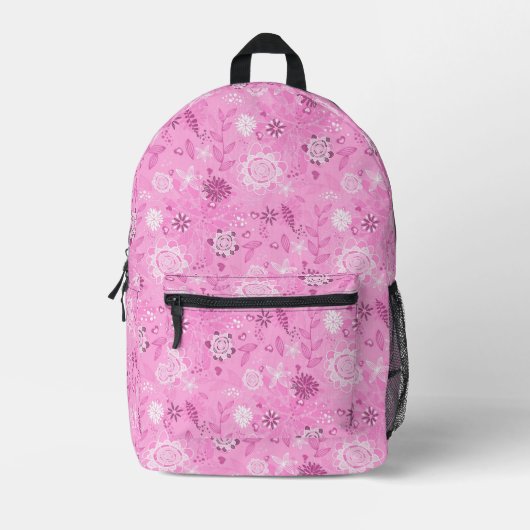 Putroze moderne bloemen bedrukte rugzak (Voorkant)