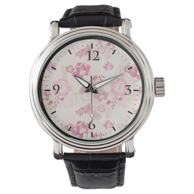 Putroze moderne bloemen horloge (Voorkant)