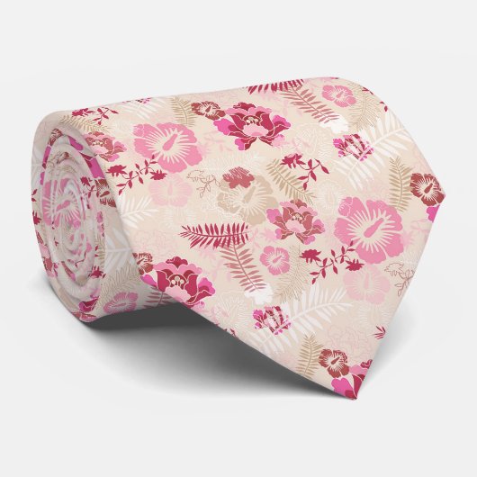 Putroze moderne bloemen stropdas (Opgerold)