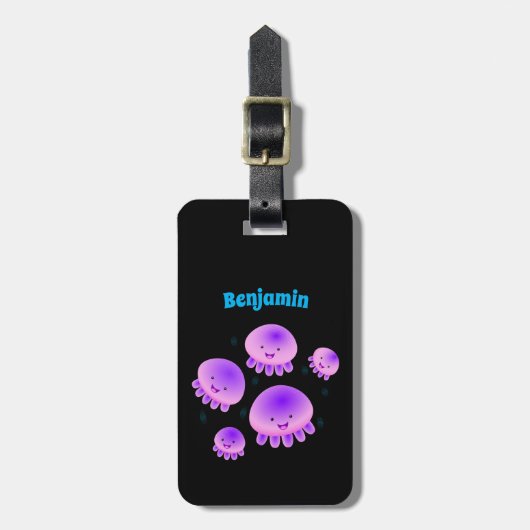 Putroze paarse kwal kawaii cartoon bagagelabel (Voorkant verticaal)