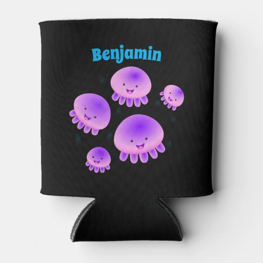 Putroze paarse kwal kawaii cartoon blikjeskoeler (Voorkant)