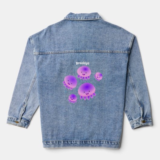 Putroze paarse kwal kawaii cartoon denim jacket (Achterkant)