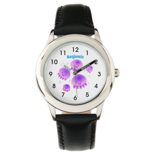 Putroze paarse kwal kawaii cartoon horloge (Voorkant)