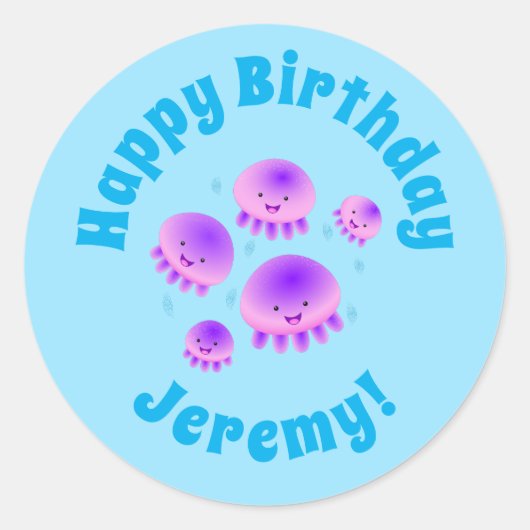 Putroze paarse kwal kawaii cartoon ronde sticker (Voorkant)