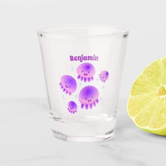 Putroze paarse kwal kawaii cartoon shot glas (Voorkant)