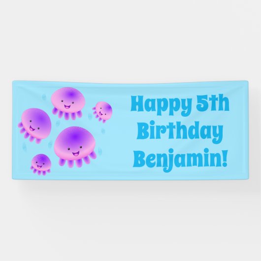 Putroze paarse kwal kawaii cartoon spandoek (Horizontaal)