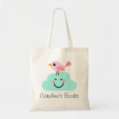 Putroze vogel- en cloud-gepersonaliseerde biblioth tote bag (Voorkant)