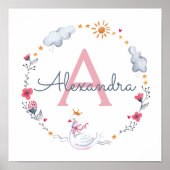 Putroze zwaan en zonnebloem met monogram w poster (Voorkant)