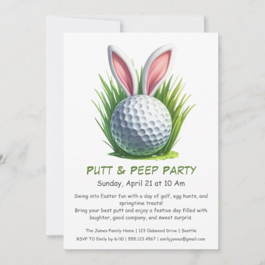 Putt & Peep Feest Pasen Golf Uitnodiging (Voorkant)